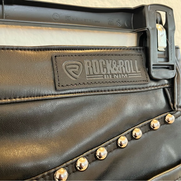 Black Studded Faux Leather Mini Skirt Asymmetrical Hem Rock Chic Y2K Staple - Picture 16 of 16